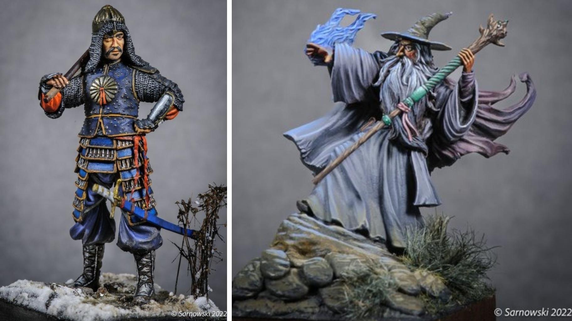 Left: “Timurid Guard, 1405” by Steve Fall. (Courtesy of the Military Miniature Society of Illinois) Right: “Gandalf the Grey” by Doug Cohen. (Courtesy of the Military Miniature Society of Illinois)