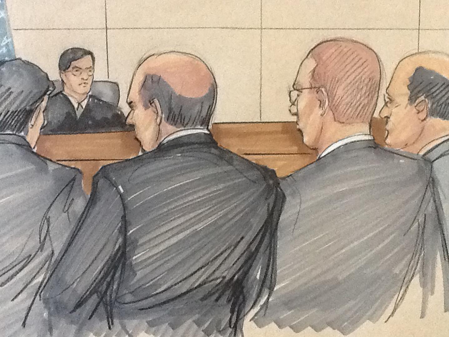 Courtroom sketch from October 2015 depicts Gary Solomon and Thomas Vranas in federal court. (Thomas Gianni)