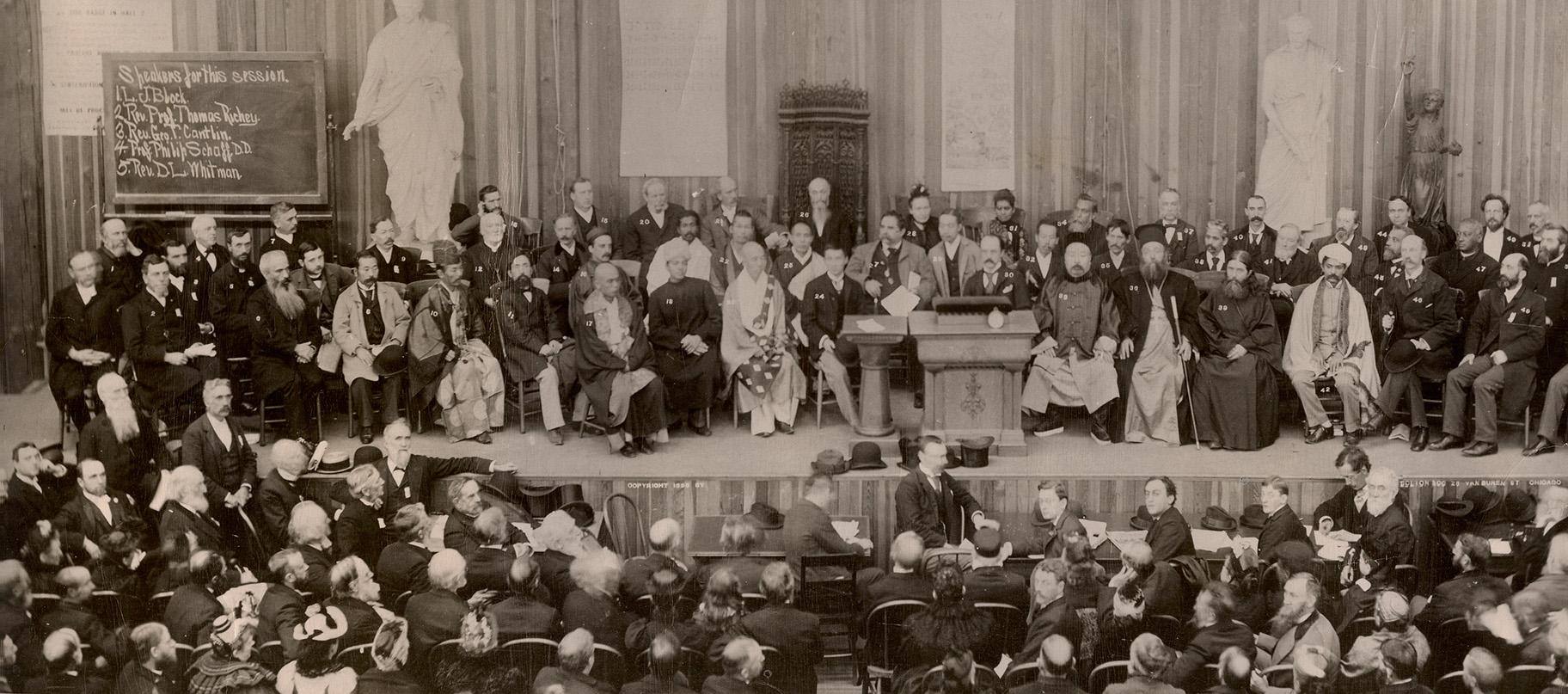 This photo provided by the Parliament of the World's Religions shows the organization's inaugural event in Chicago in 1893. (Parliament of the World’s Religions via AP)