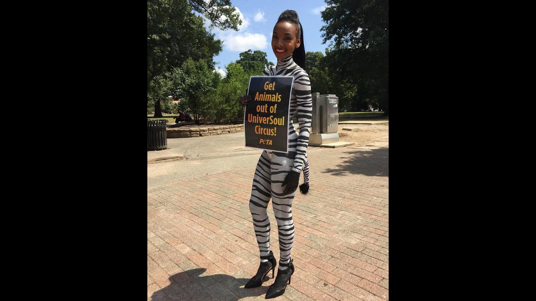 PETA supporter Nikki Ford during a recent protest of UniverSoul Circus in Raleigh, N.C. (Courtesy PETA)