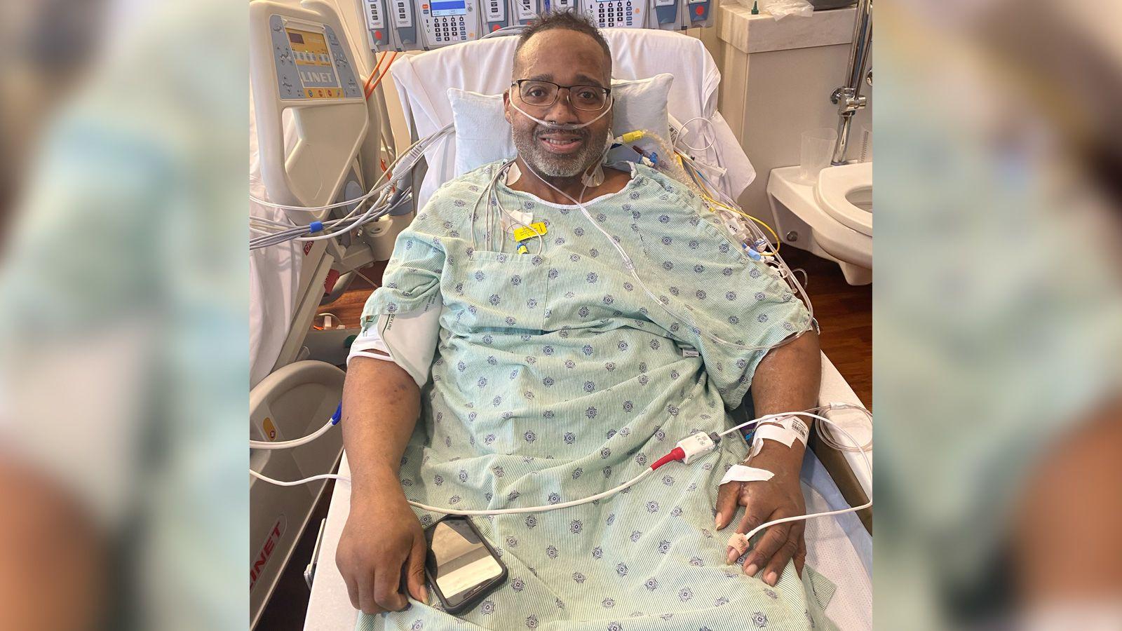 Dennis Deer spent several months at Northwestern Memorial Hospital in Chicago on supportive oxygen before receiving the call on May 22, 2023, that doctors had found a match. (Courtesy of Northwestern Medicine) 