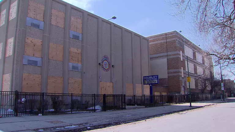 The former Goldblatt Elementary building is among 40 Chicago Public School properties that are being put out for bid across the city. (Chicago Tonight)