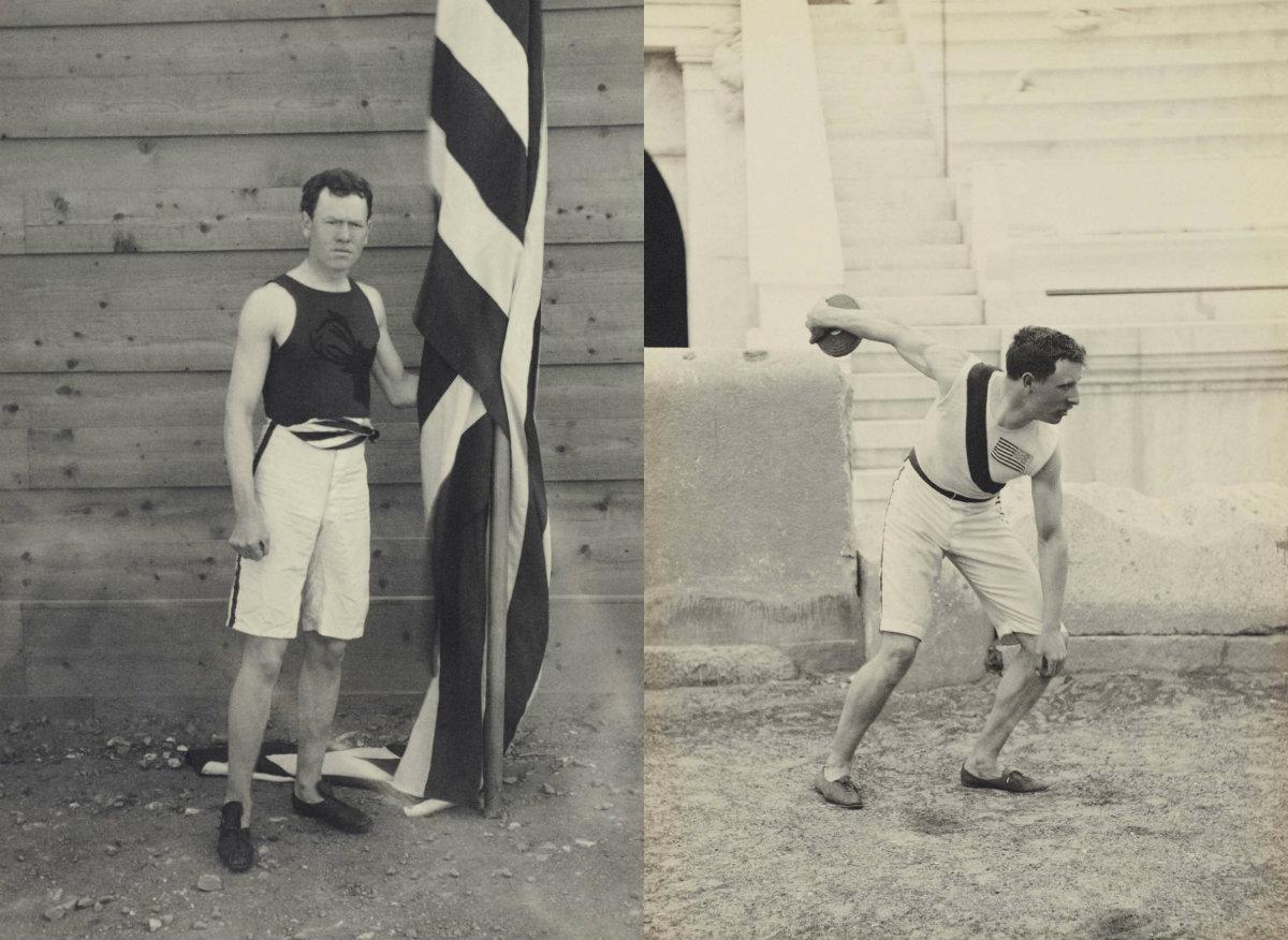 Left: James Connolly won the gold for triple jump in the first modern Olympic event. Right: Robert Garrett took gold for shot put and discus. (Courtesy of The Benaki Museum)