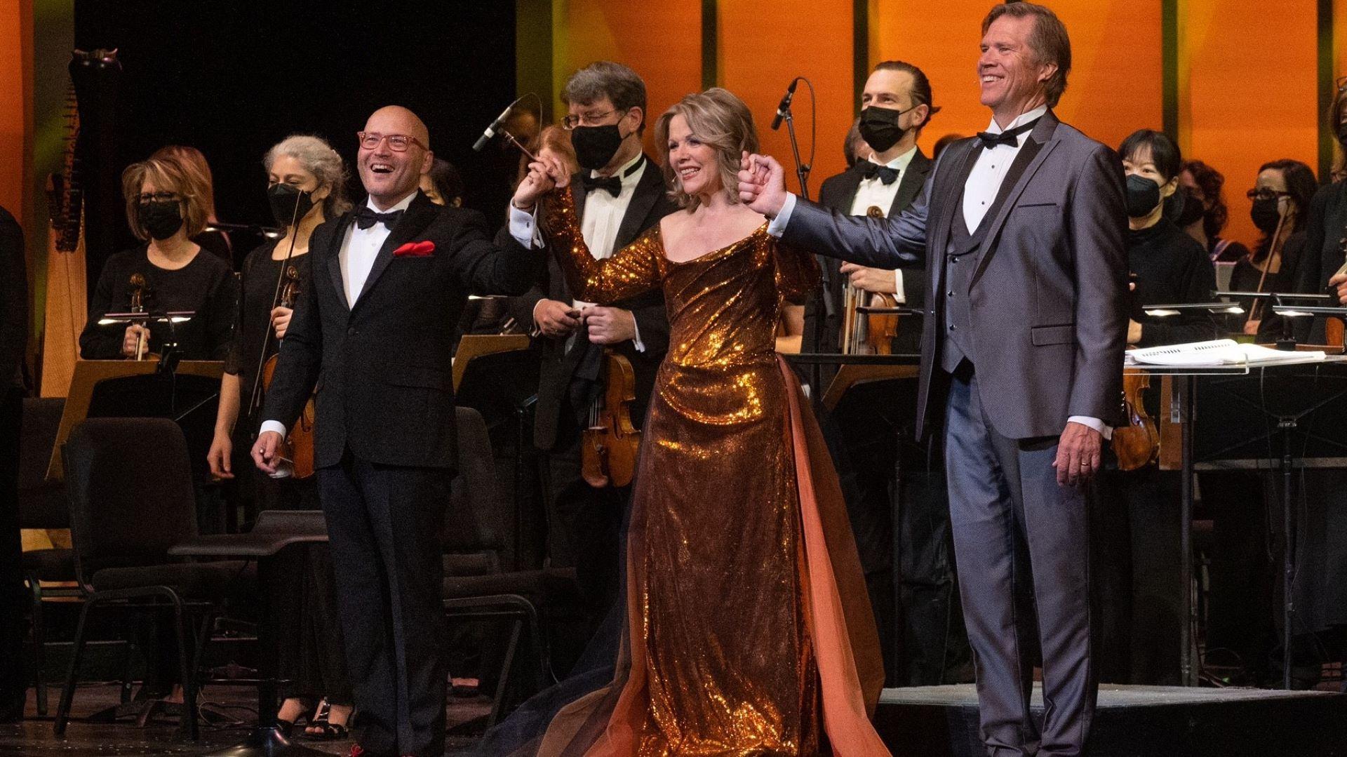 From left: Enrique Mazzola, Renee Fleming and Rod Gilfry. (Photo by Robert Kusel)