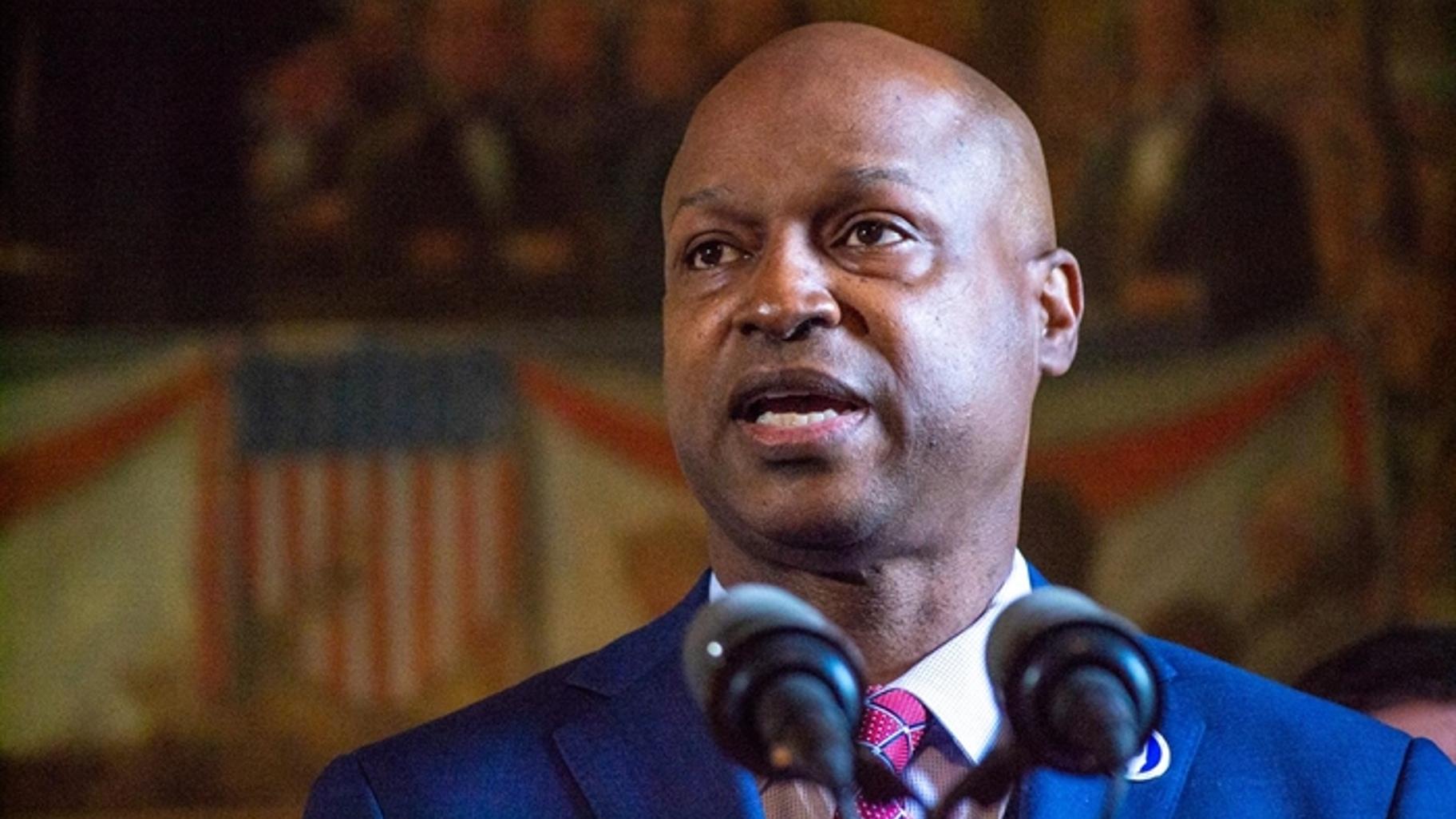 House Speaker Emanuel “Chris” Welch, D-Hillside, is pictured at a news conference in the governor’s office earlier this year. (Jerry Nowicki / Capitol News Illinois)