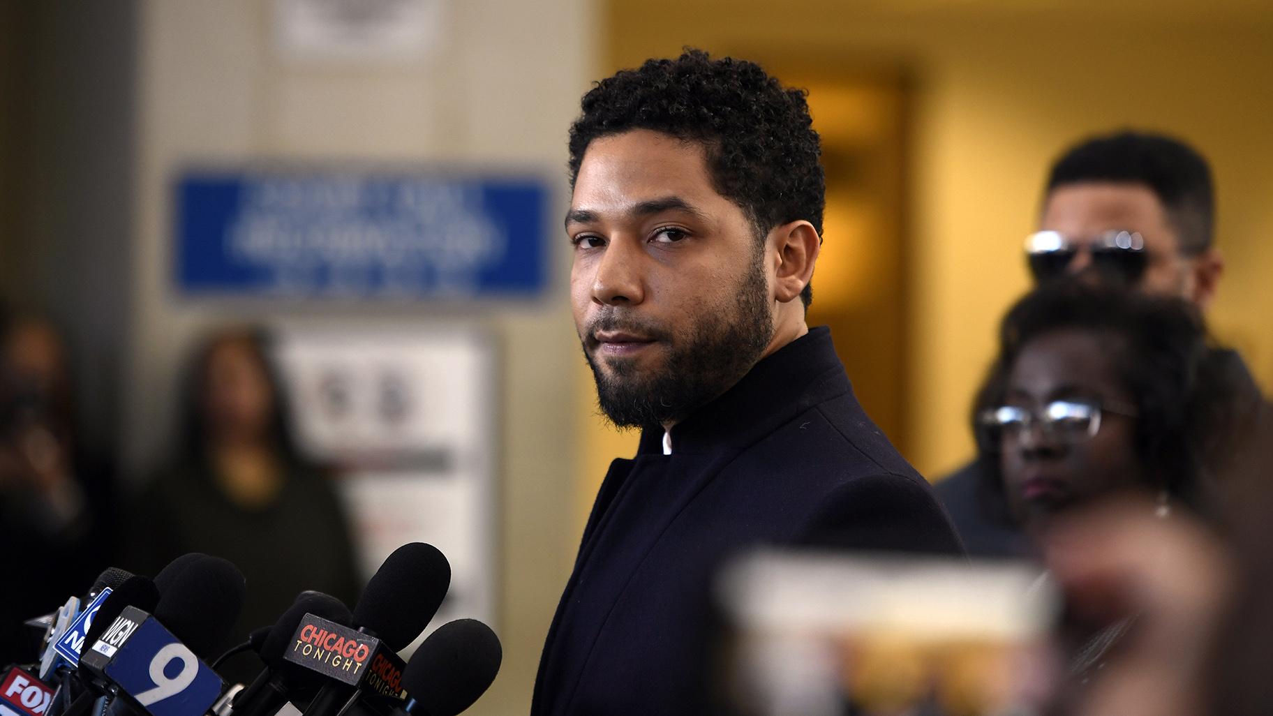 Actor Jussie Smollett talks to the media before leaving Cook County Court after his charges were dropped, Tuesday, March 26, 2019. (AP Photo / Paul Beaty)