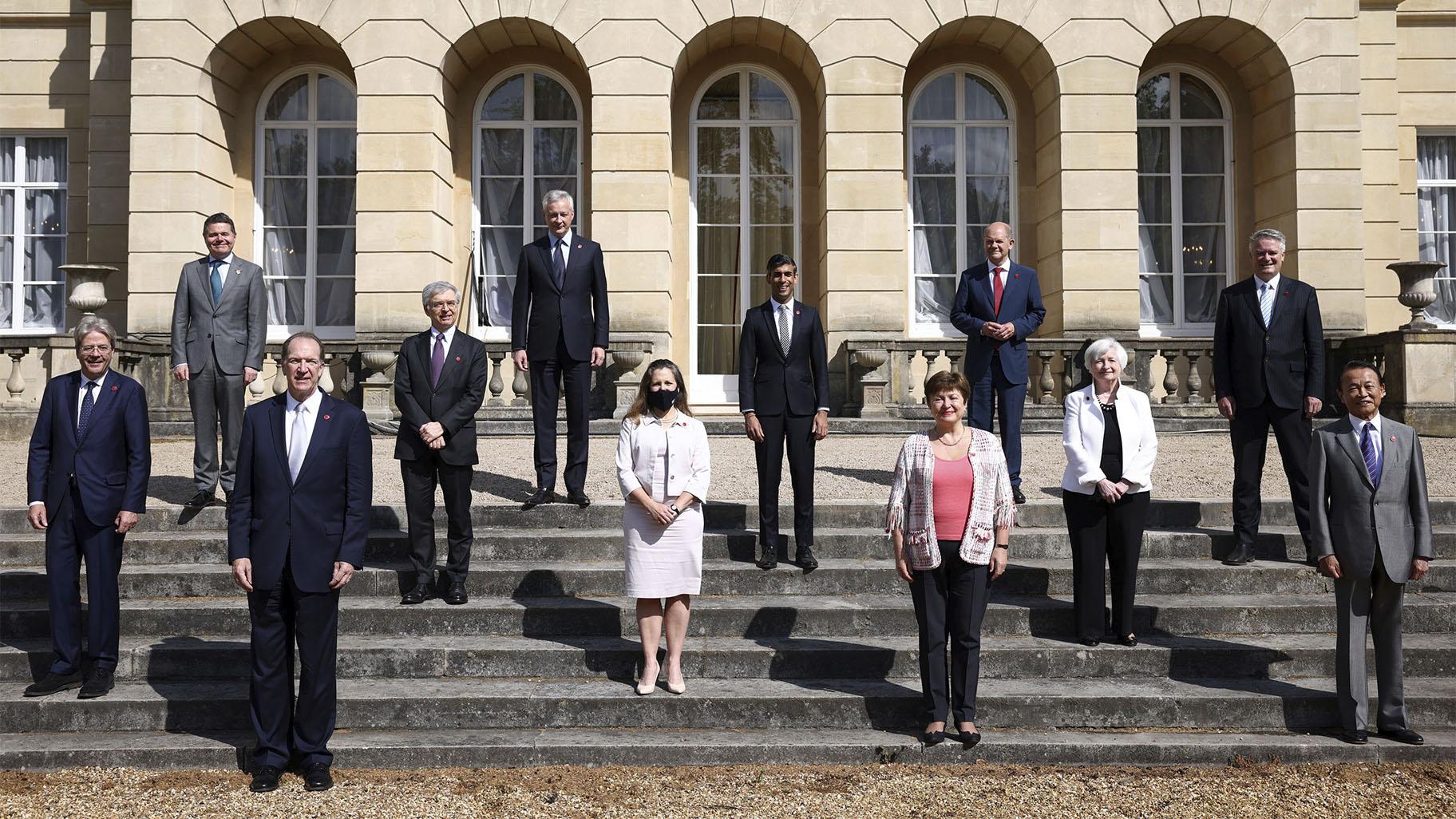 Finance ministers from across the G7 nations meet at Lancaster House in London, Saturday, June 5, 2021 ahead of the G7 leaders’ summit. (Henry Nicholls / Pool Photo via AP)