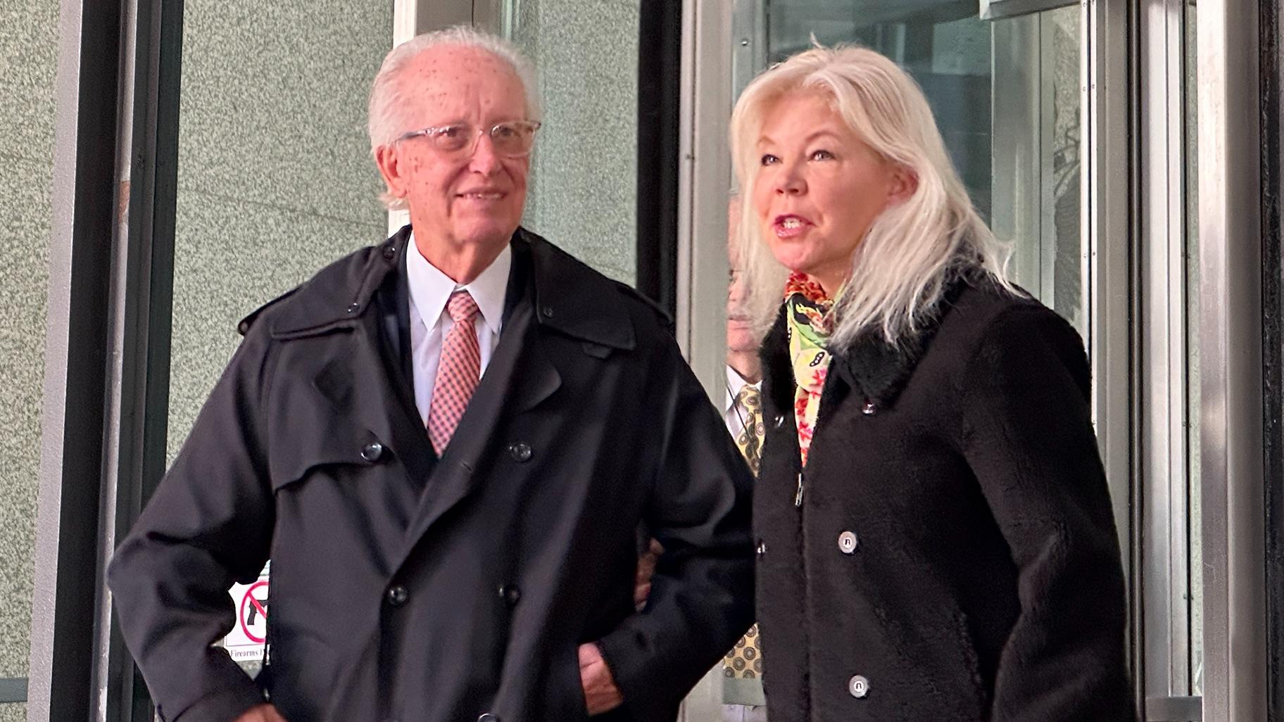 Former Democratic state Sen. Terry Link exits the Dirksen Federal Courthouse in Chicago with his attorney Catharine O'Daniel on Wednesday, March 6, 2024, after being sentenced to three years’ probation on tax evasion charges. (Dilpreet Raju / Capitol News Illinois)