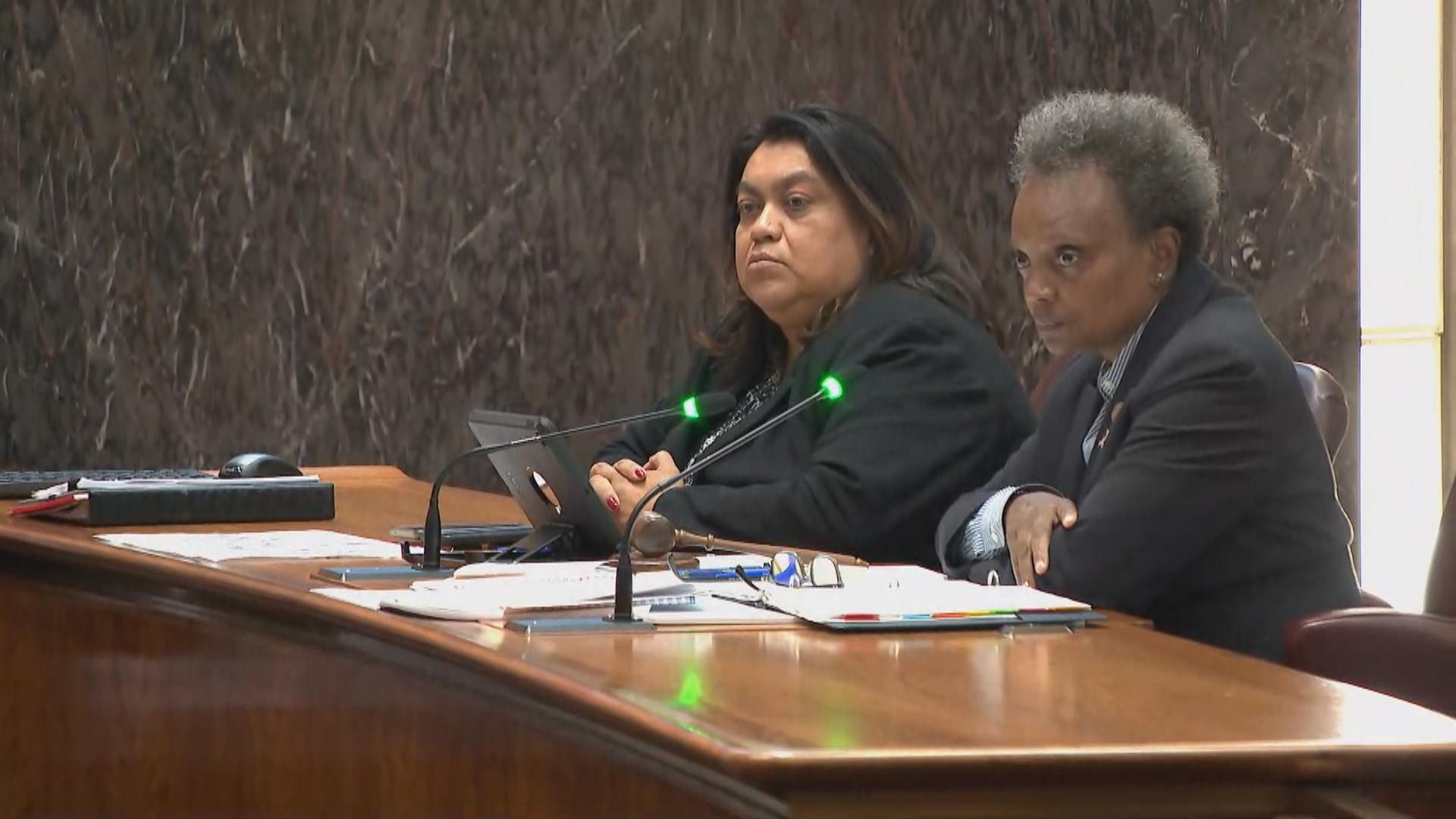 Mayor Lori Lightfoot listens during the Oct. 26, 2022, Chicago City council meeting. (WTTW News)