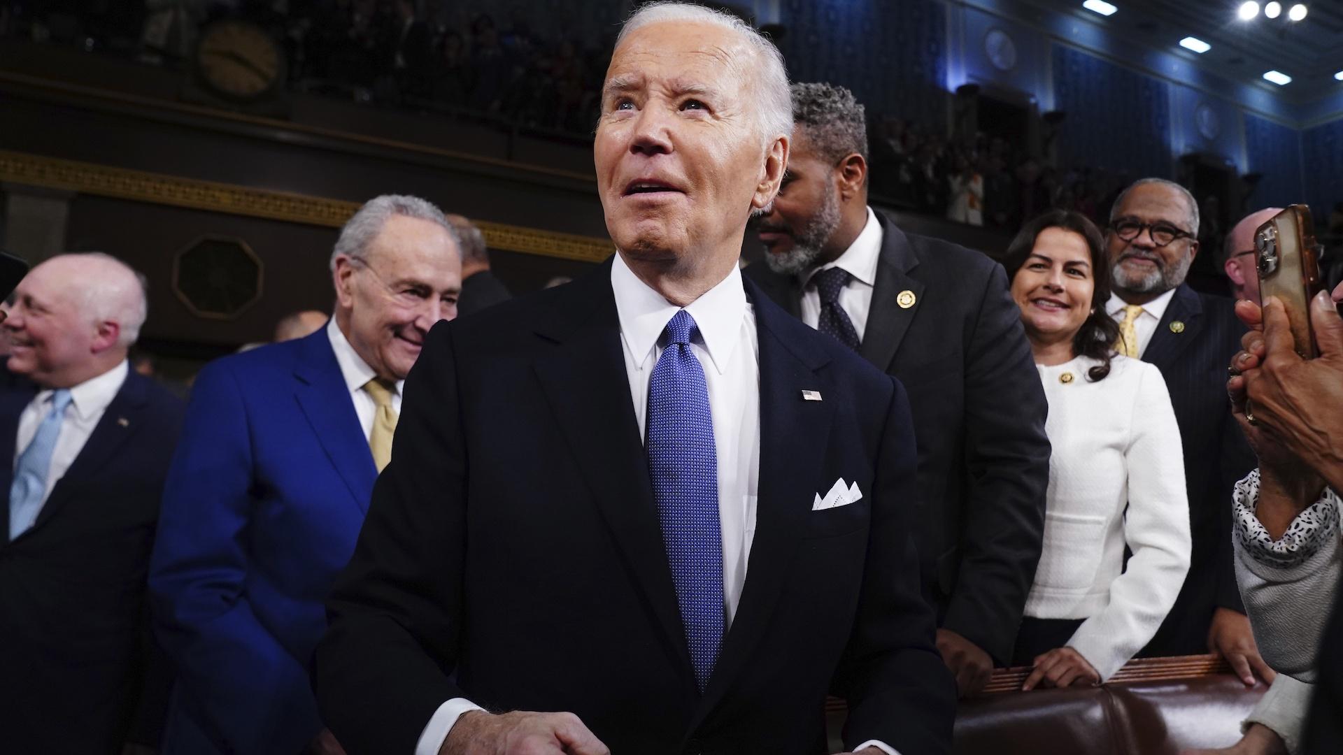 President Joe Biden arrives to deliver the State of the Union address to a joint session of Congress at the Capitol, Thursday, March 7, 2024, in Washington. (Shawn Thew/Pool via AP)