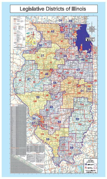 Click to enlarge: A current map of Illinois' legislative districts. (Illinois Board of Elections)