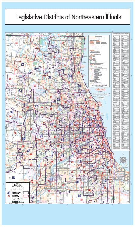 Click to enlarge: A current map of Northestern Illinois' legislative districts. (Illinois Board of Elections)
