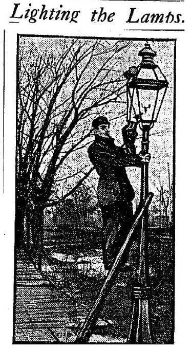 A photo of a streetlamp lighter in a 1903 edition of the Chicago Daily Tribune.